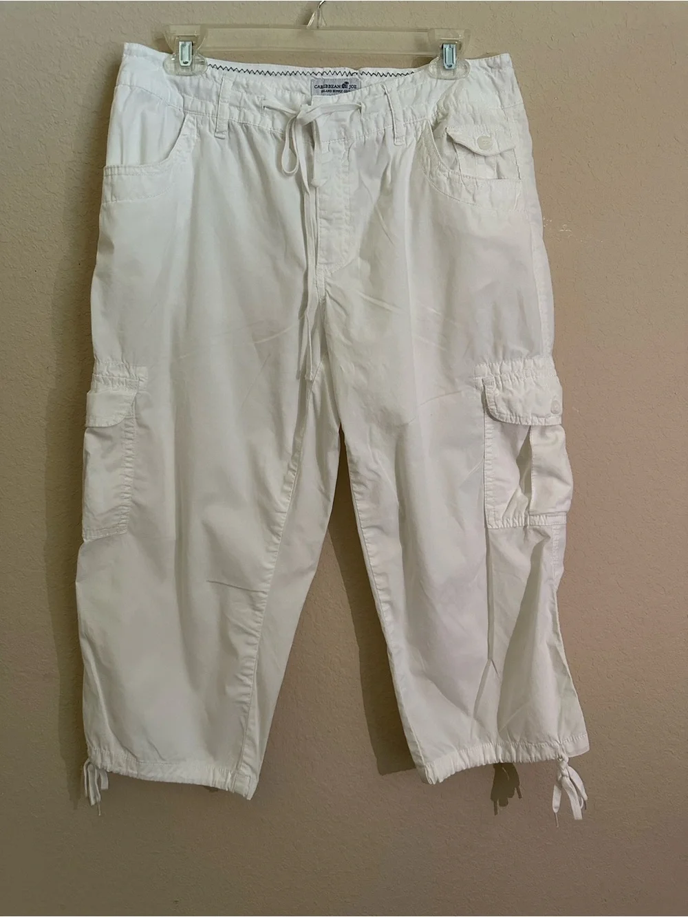 Caribbean Joe White Comfort Stretch Cargo Pants Drawstring Utility Size 8
